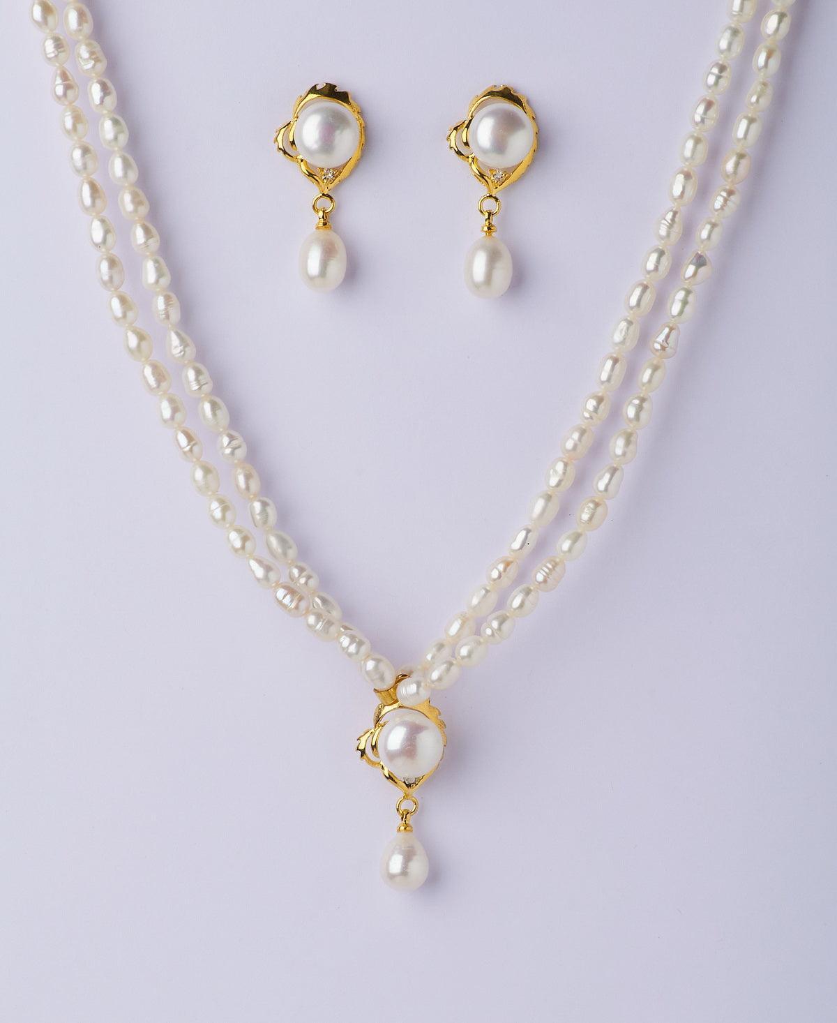 Trendy Stone Studded Pearl Necklace Set - Chandrani Pearls