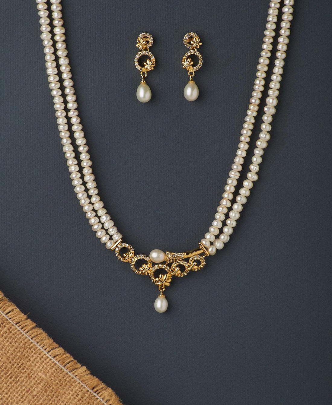 Trendy Stone Studded Pearl Necklace Set - Chandrani Pearls
