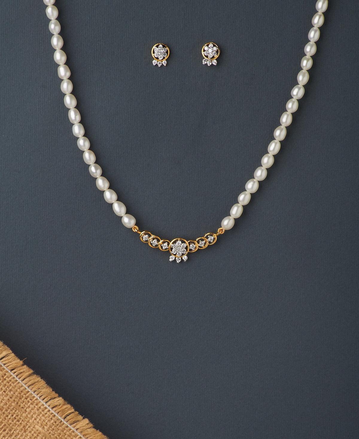 Trendy Stone Studded Pearl Necklace Set - Chandrani Pearls