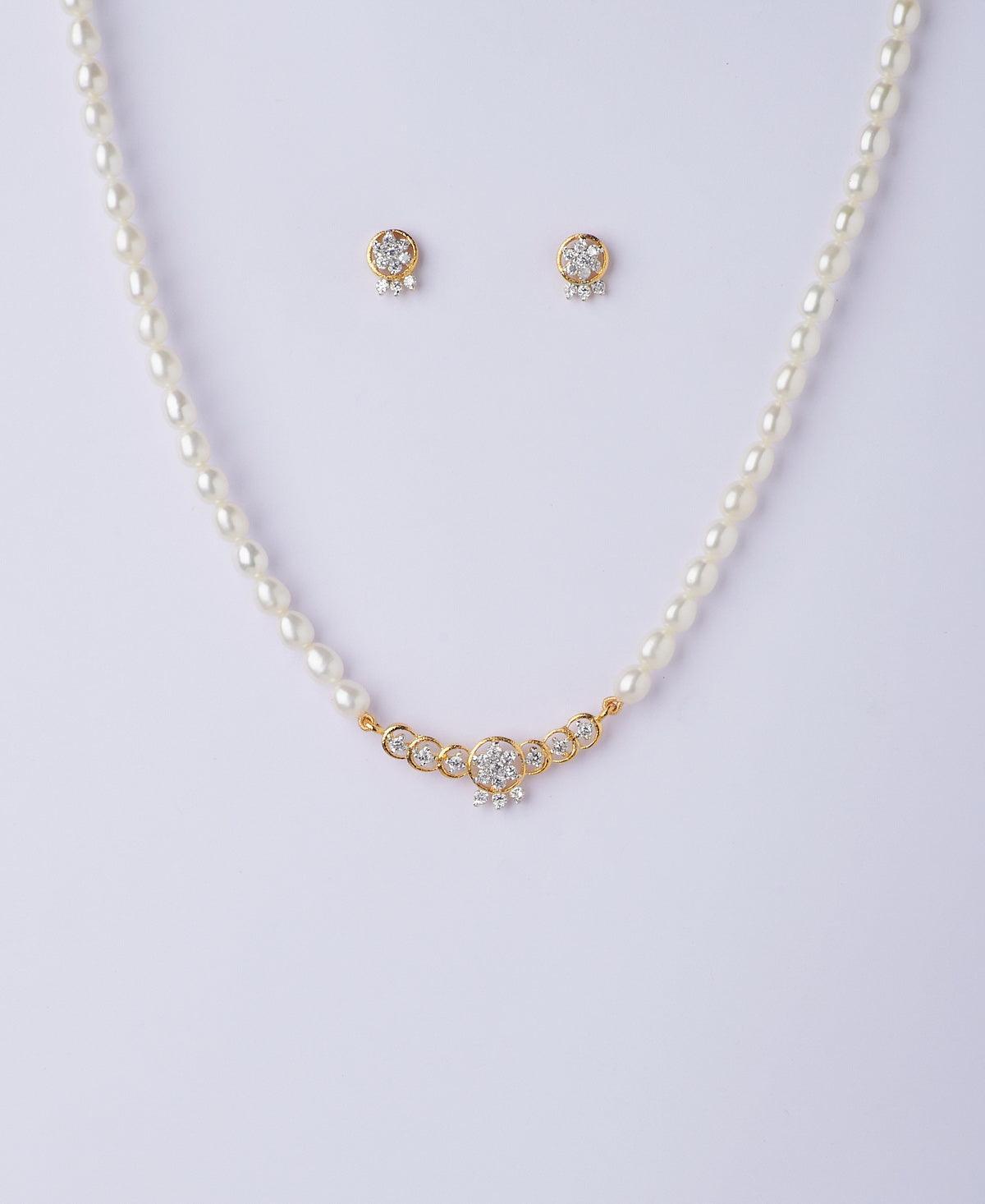 Trendy Stone Studded Pearl Necklace Set - Chandrani Pearls