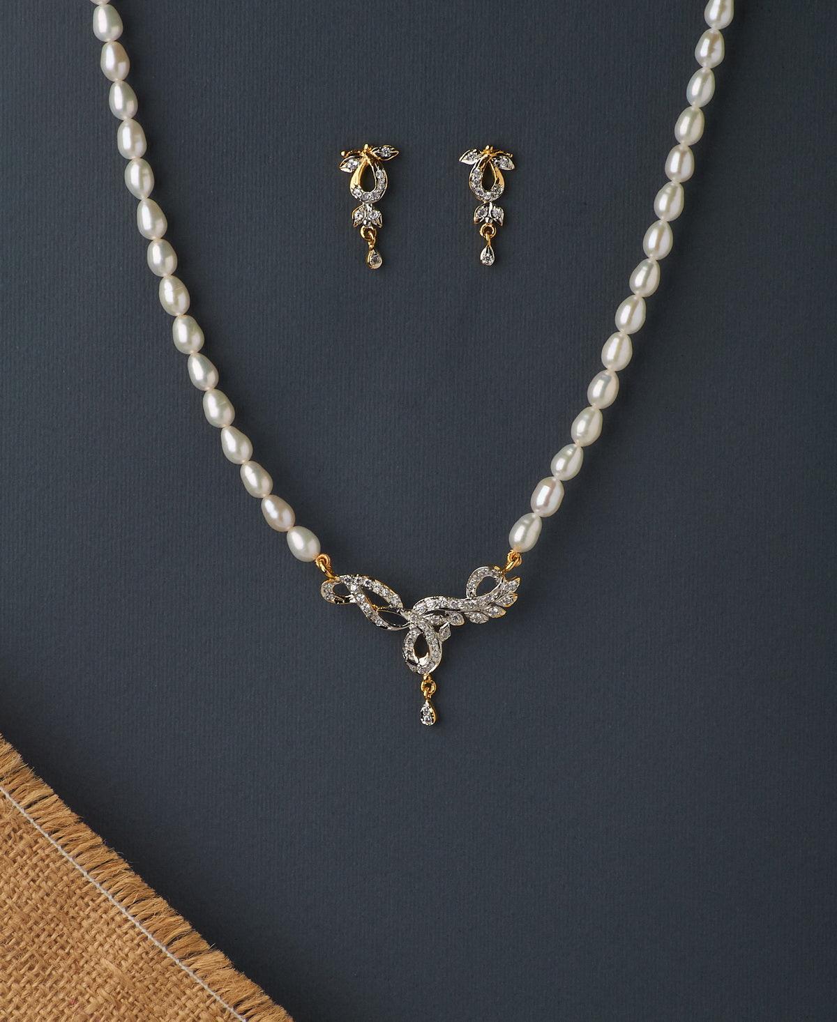 Trendy Stone Studded Pearl Necklace Set - Chandrani Pearls