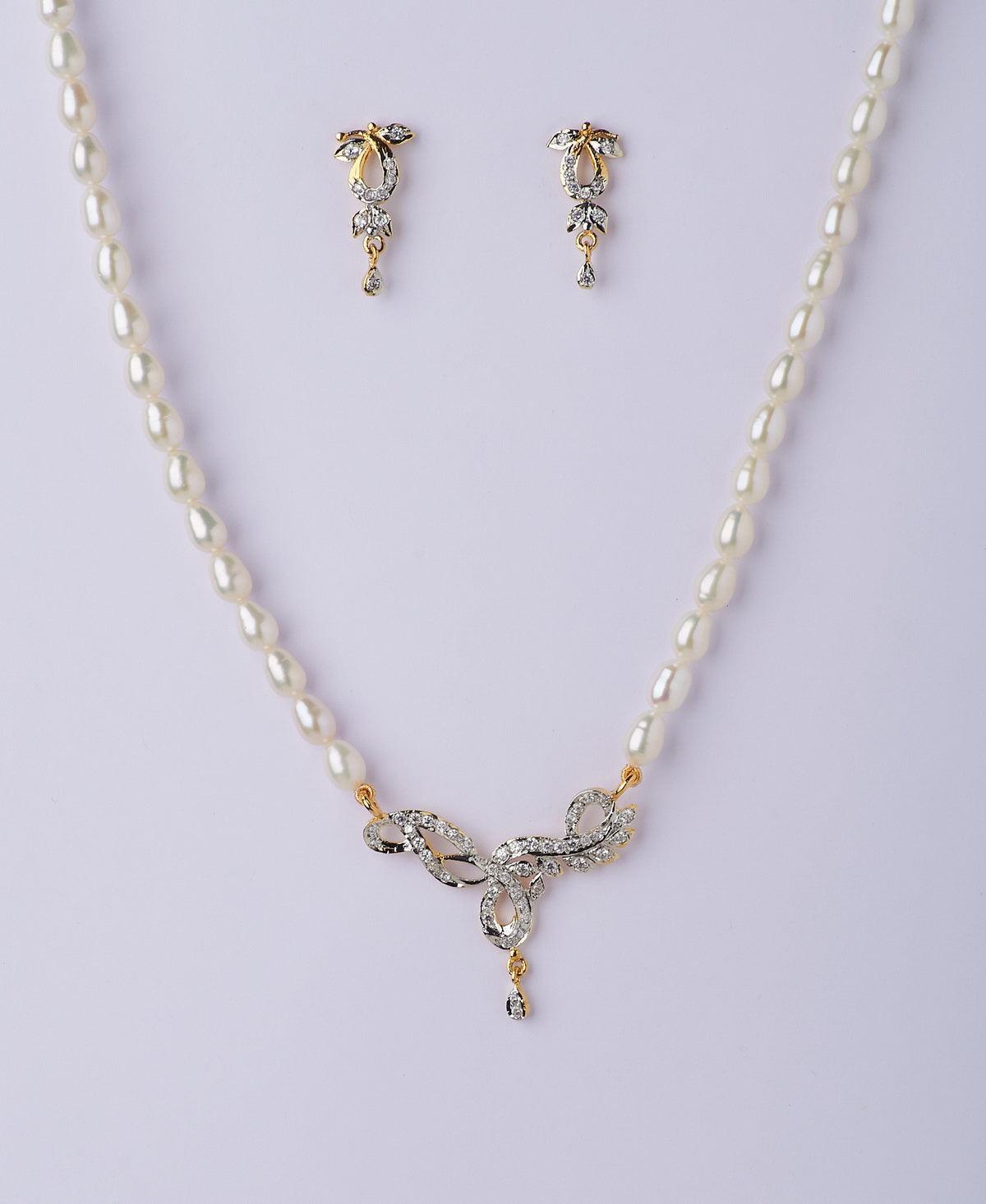 Trendy Stone Studded Pearl Necklace Set - Chandrani Pearls