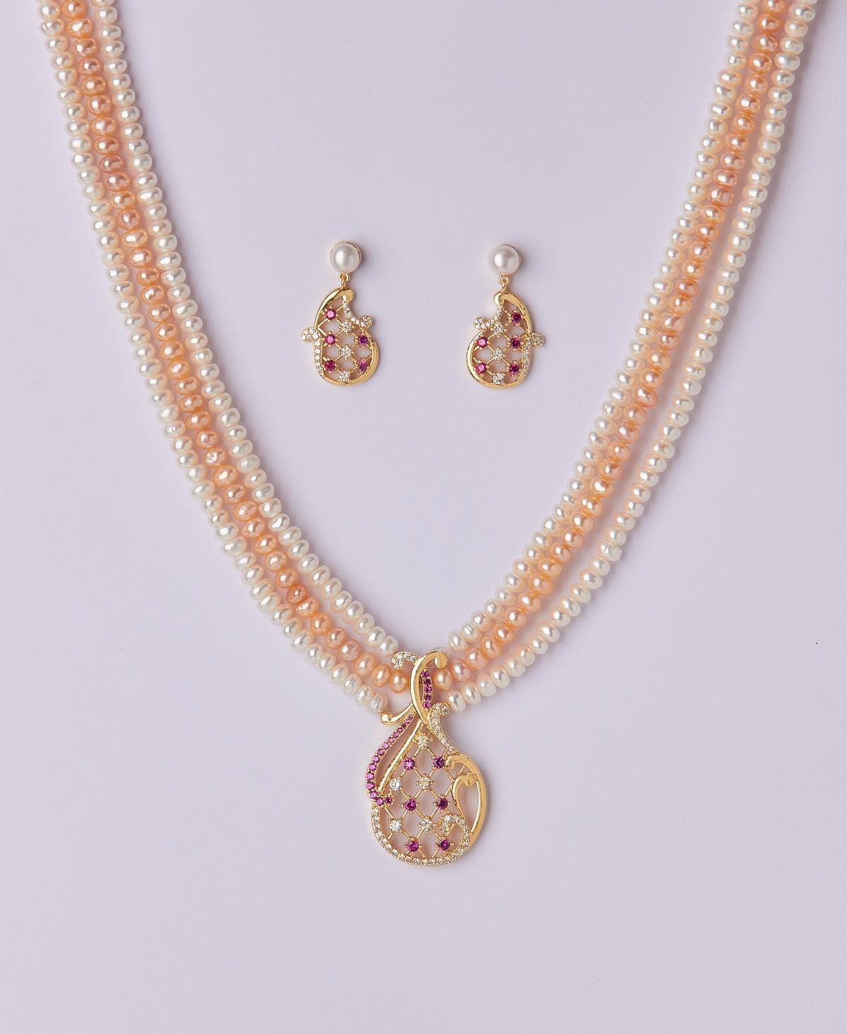 Trendy Stone Studded Pearl Necklace Set - Chandrani Pearls