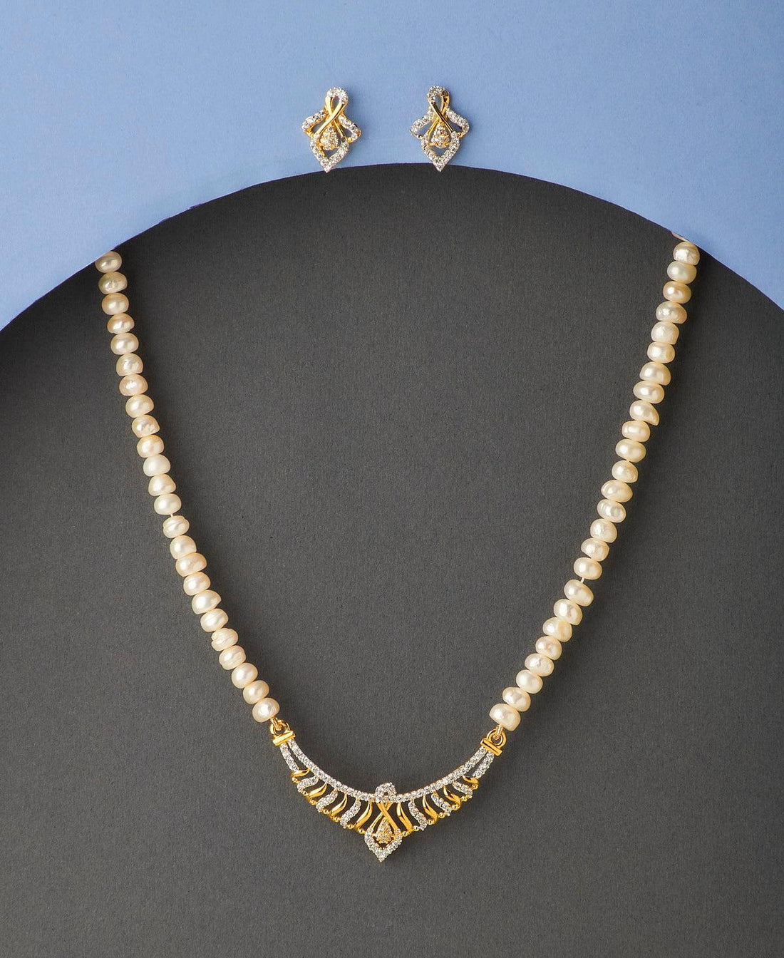 Trendy Stone Studded Pearl Necklace Set - Chandrani Pearls