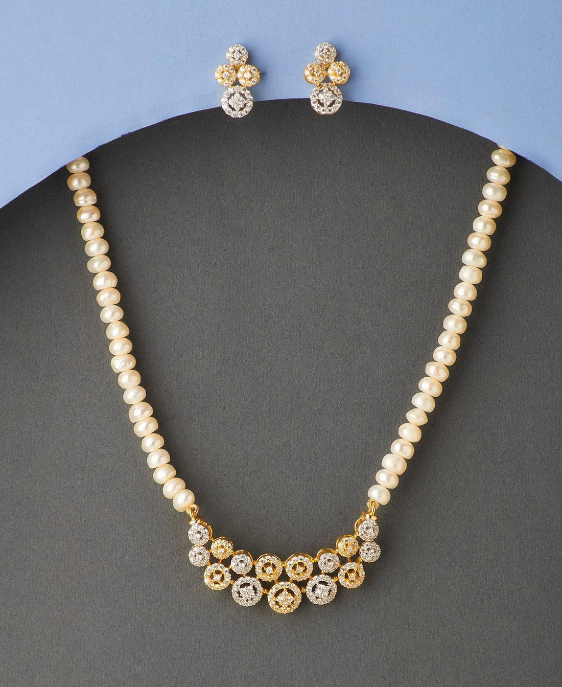 Trendy Stone Studded Pearl Necklace Set - Chandrani Pearls