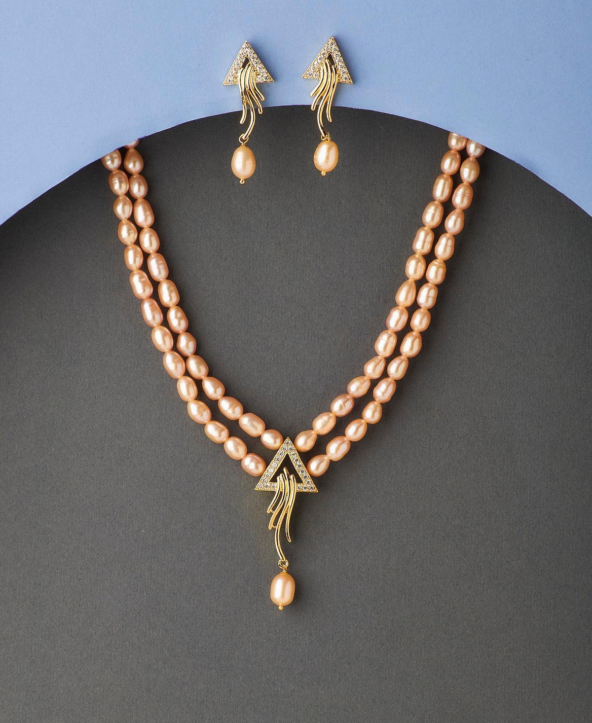 Trendy Stone Studded Pearl Necklace Set - Chandrani Pearls