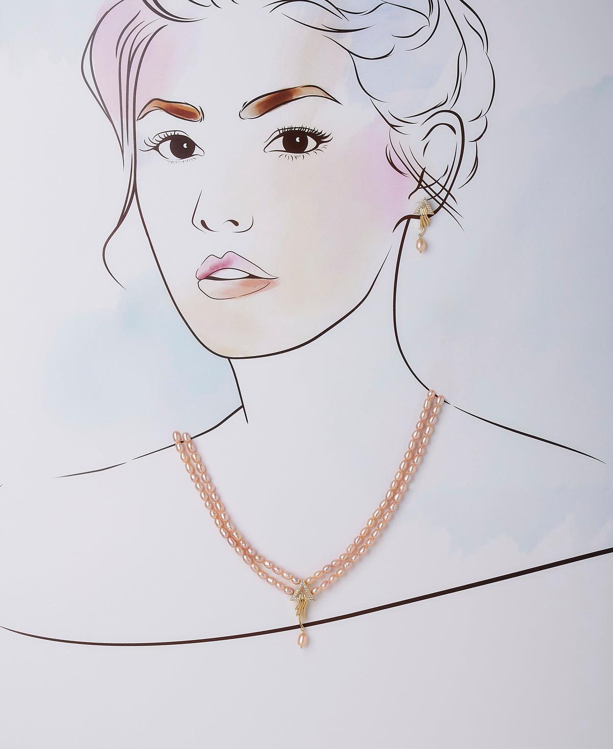 Trendy Stone Studded Pearl Necklace Set - Chandrani Pearls