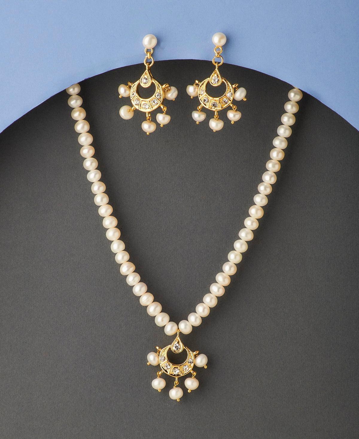 Trendy Stone Studded Pearl Necklace Set - Chandrani Pearls