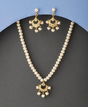 Trendy Stone Studded Pearl Necklace Set - Chandrani Pearls