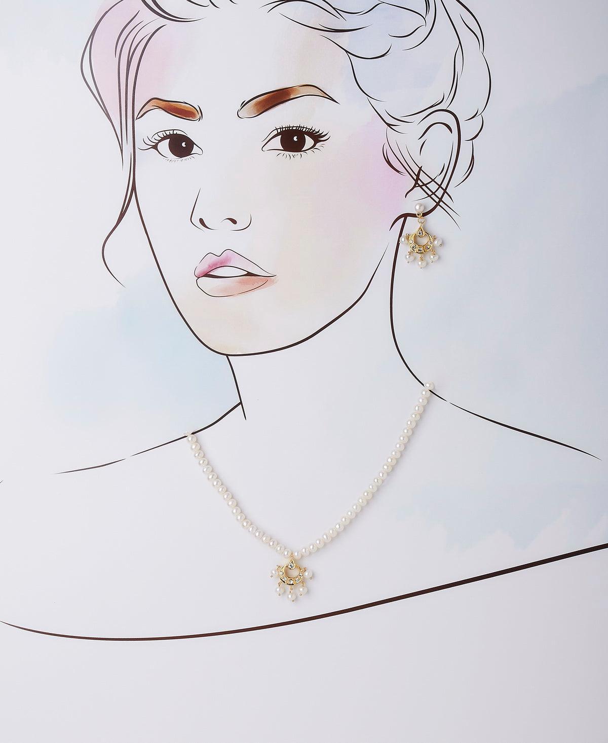 Trendy Stone Studded Pearl Necklace Set - Chandrani Pearls