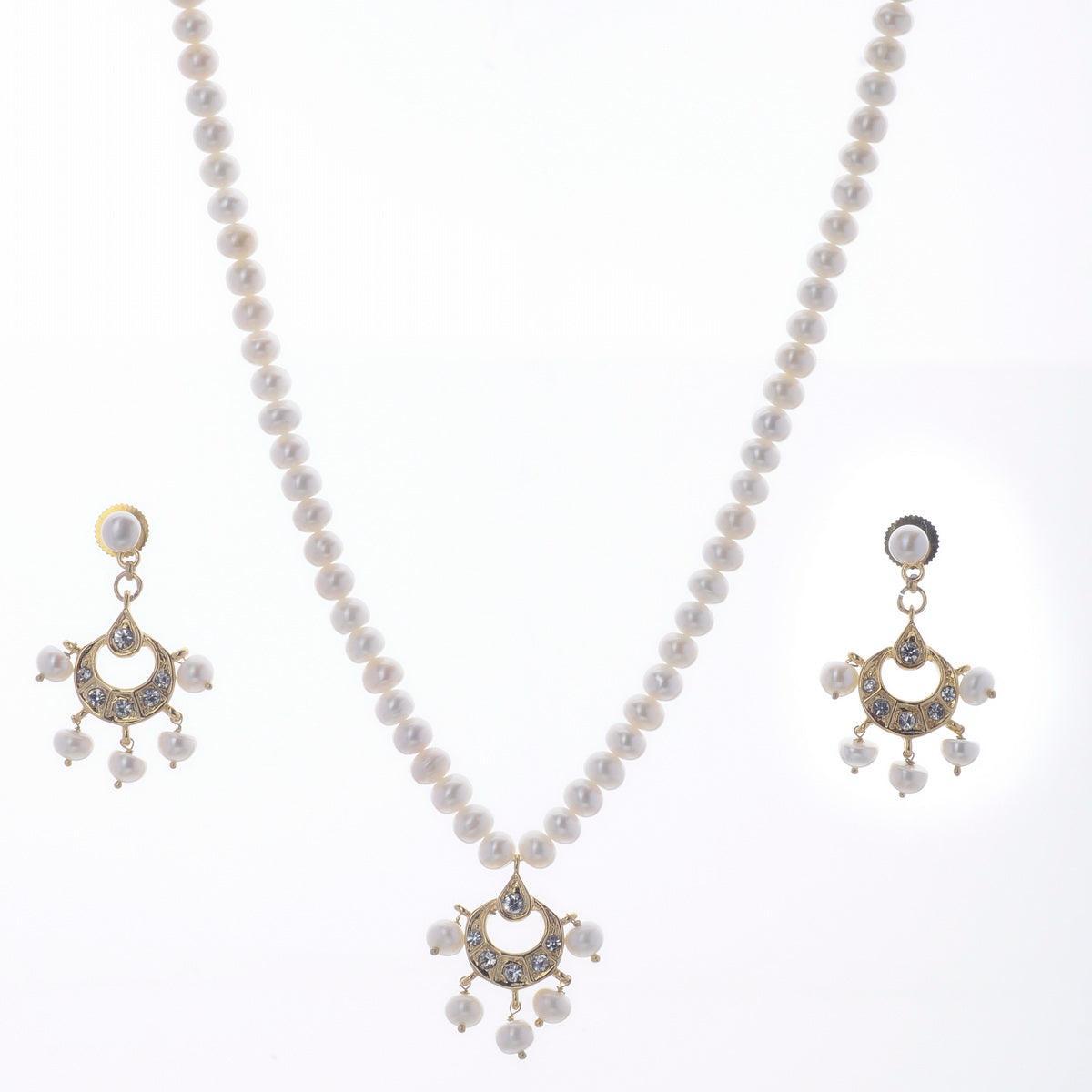 Trendy Stone Studded Pearl Necklace Set - Chandrani Pearls