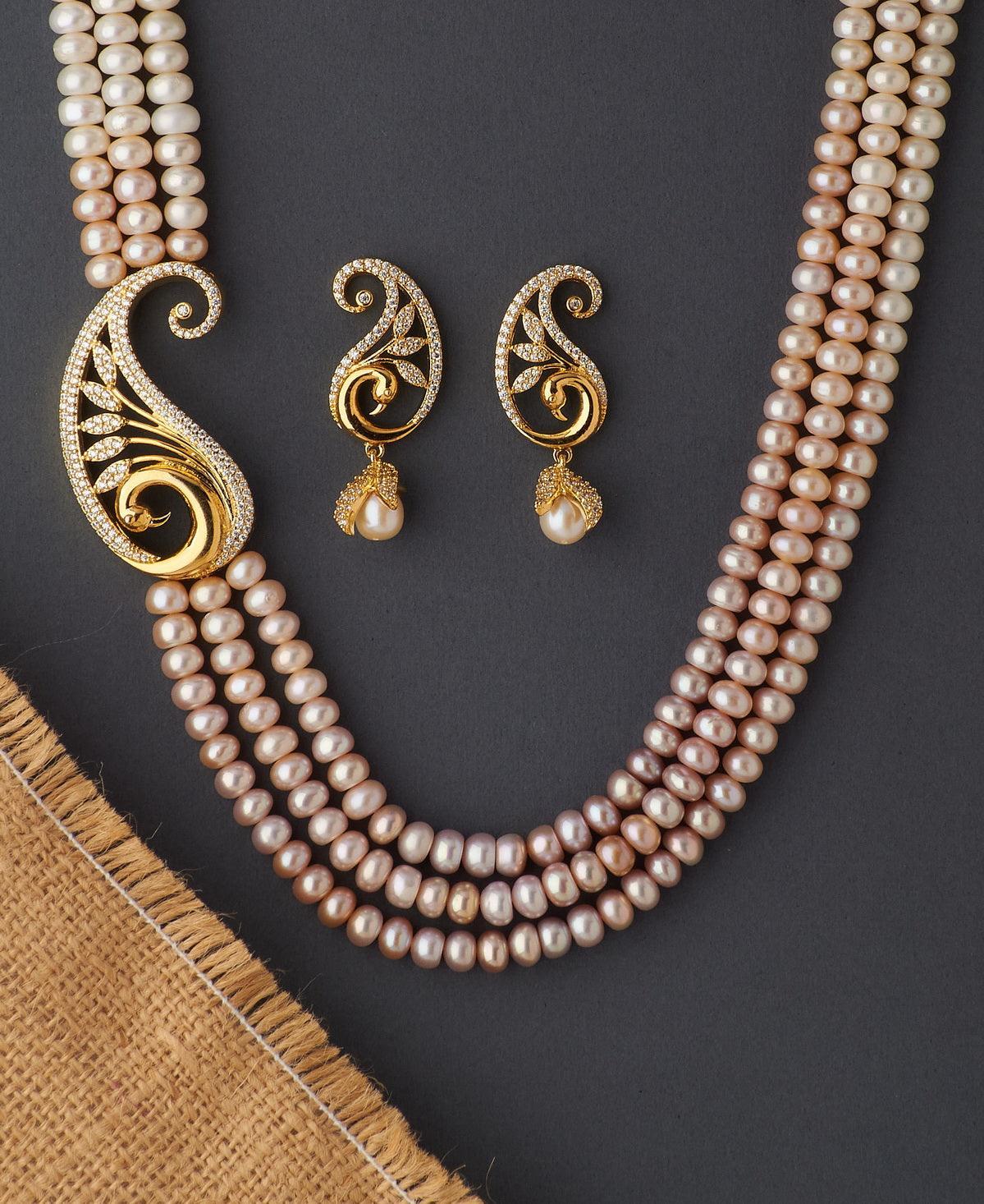 Trendy Stone Studded Pearl Necklace Set - Chandrani Pearls