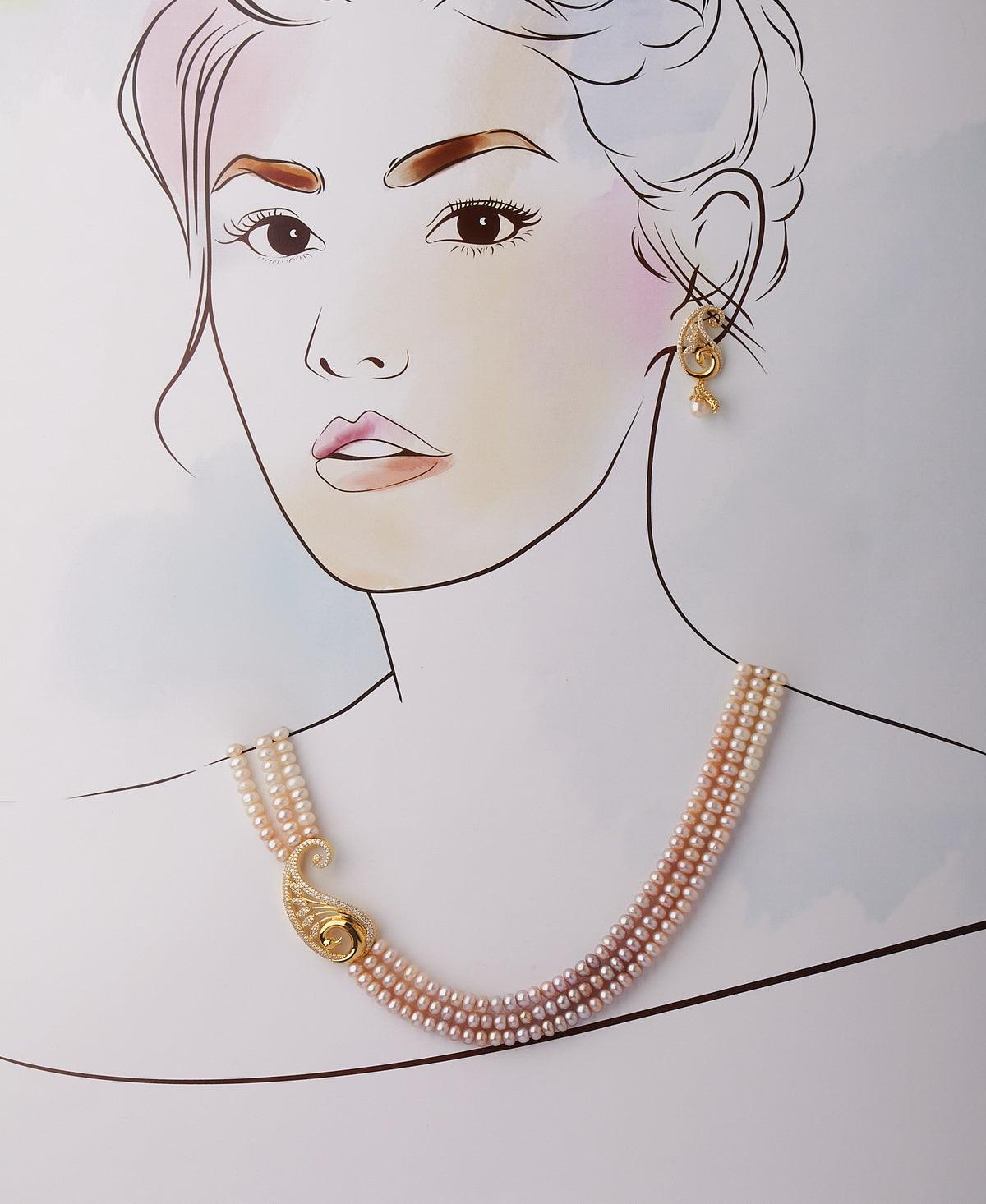 Trendy Stone Studded Pearl Necklace Set - Chandrani Pearls