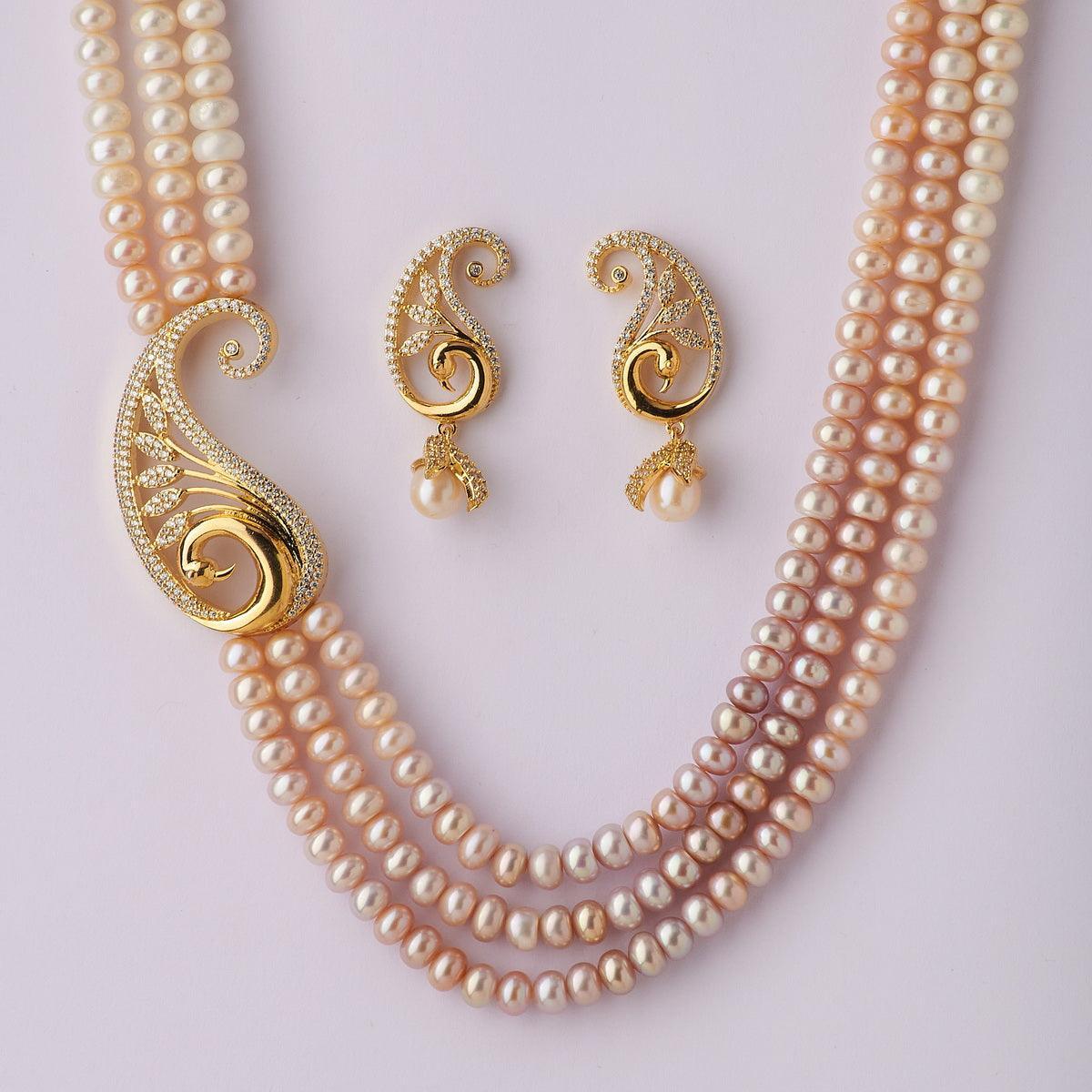 Trendy Stone Studded Pearl Necklace Set - Chandrani Pearls