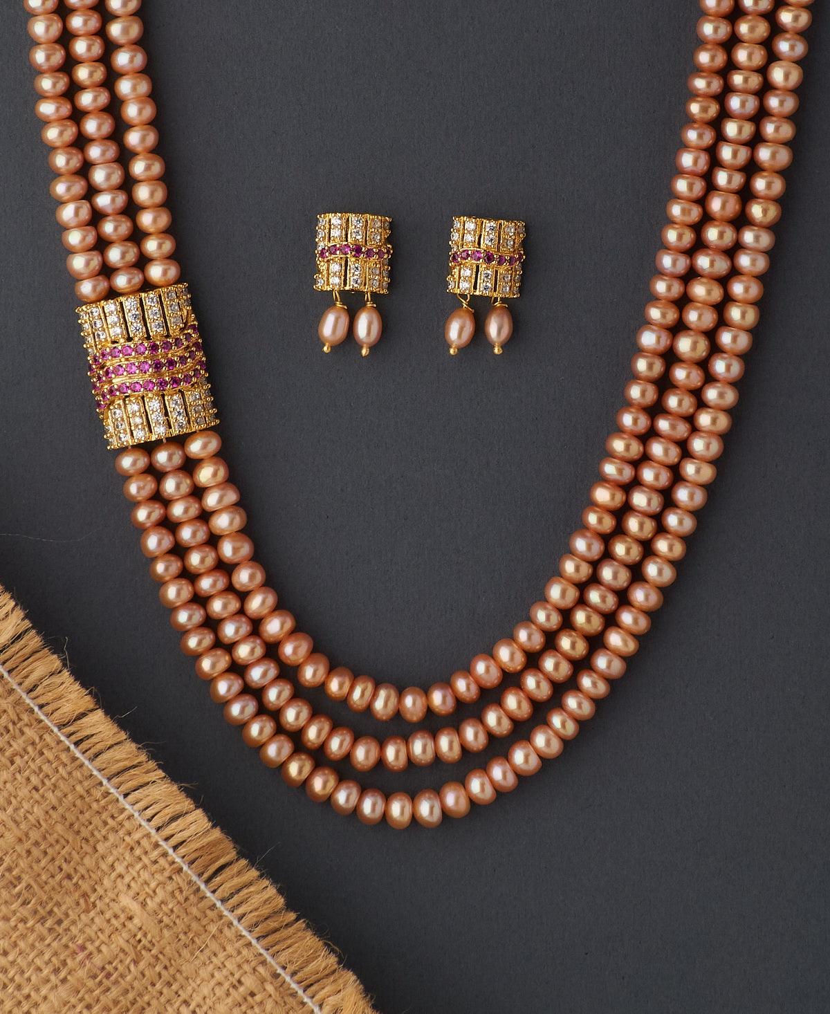 Trendy Stone Studded Pearl Necklace Set - Chandrani Pearls