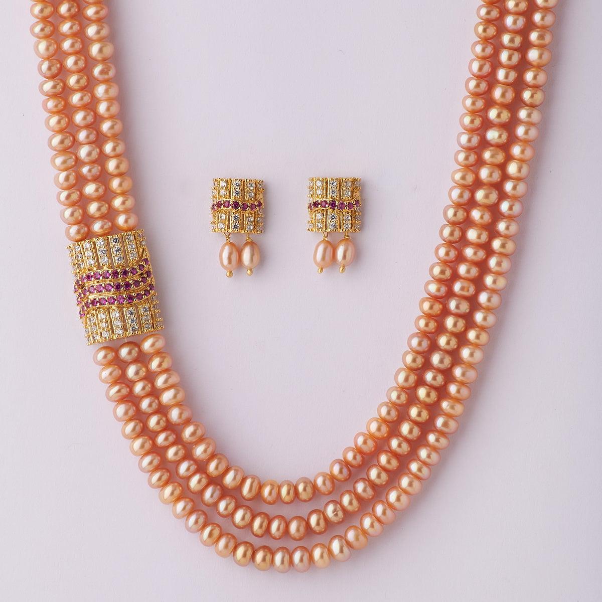 Trendy Stone Studded Pearl Necklace Set - Chandrani Pearls