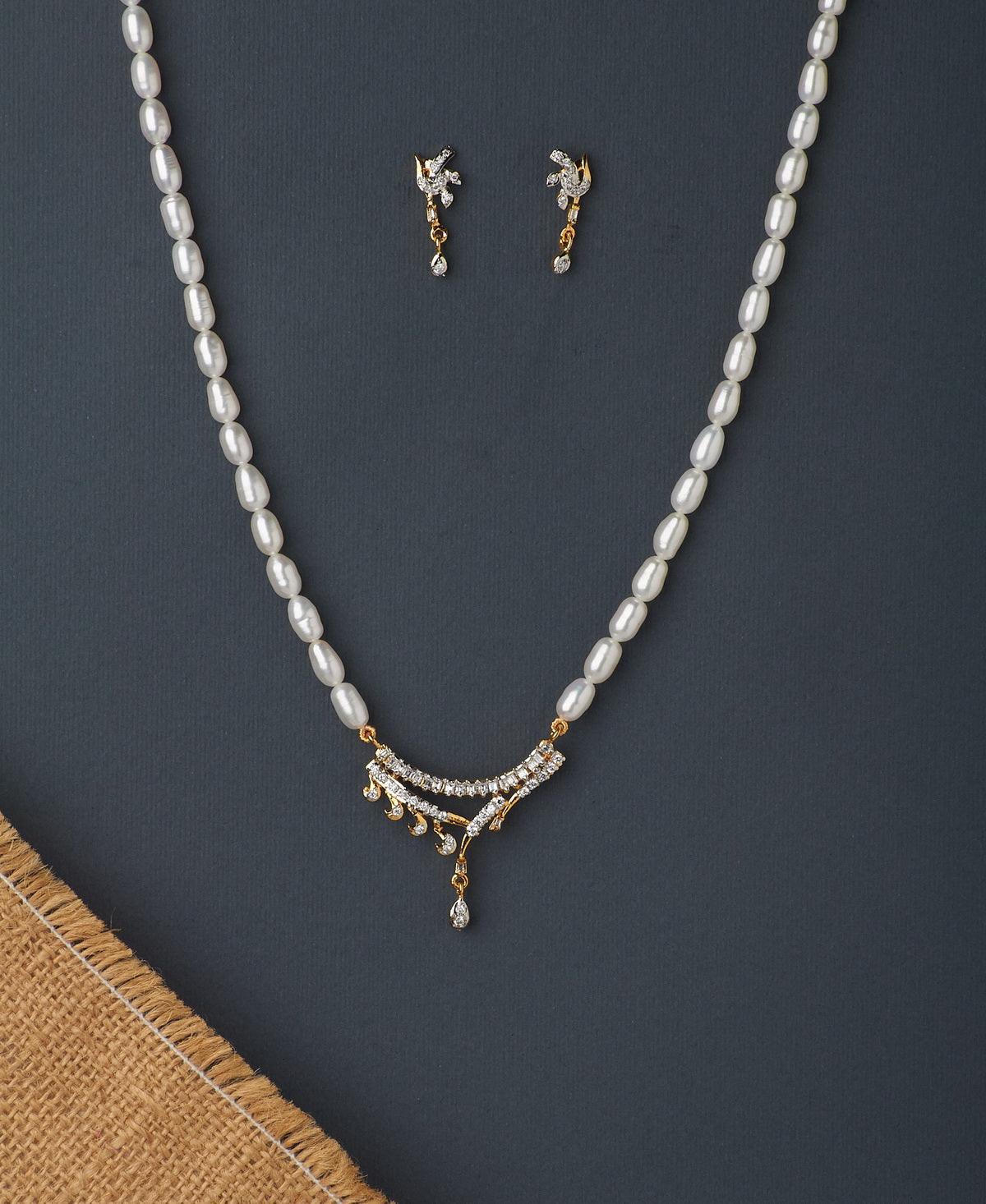 Trendy Stone Studded Pearl Necklace Set - Chandrani Pearls