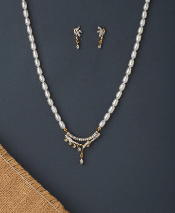 Trendy Stone Studded Pearl Necklace Set - Chandrani Pearls