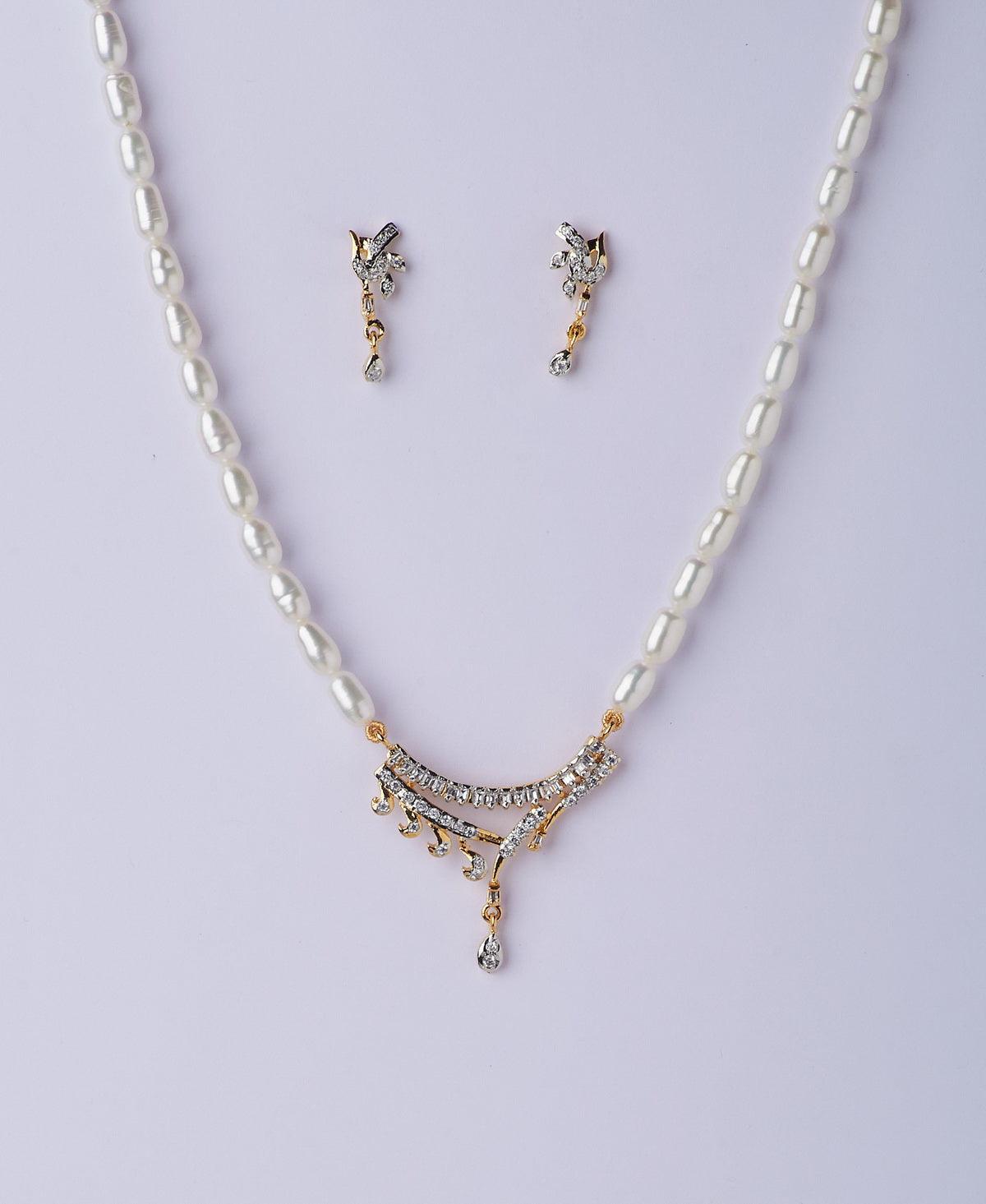 Trendy Stone Studded Pearl Necklace Set - Chandrani Pearls