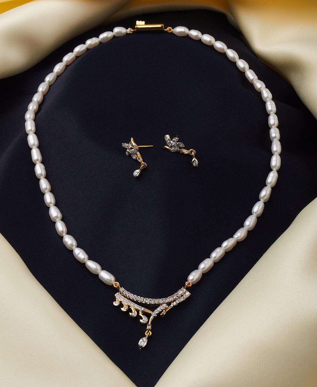 Trendy Stone Studded Pearl Necklace Set - Chandrani Pearls