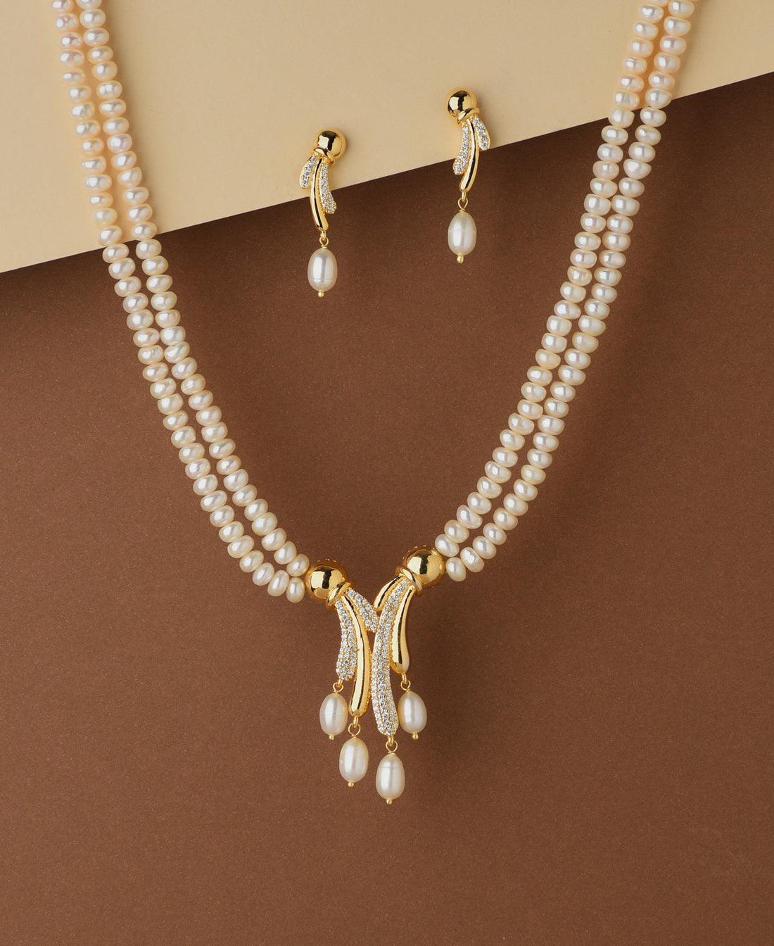Trendy Stone Studded Pearl Necklace Set - Chandrani Pearls