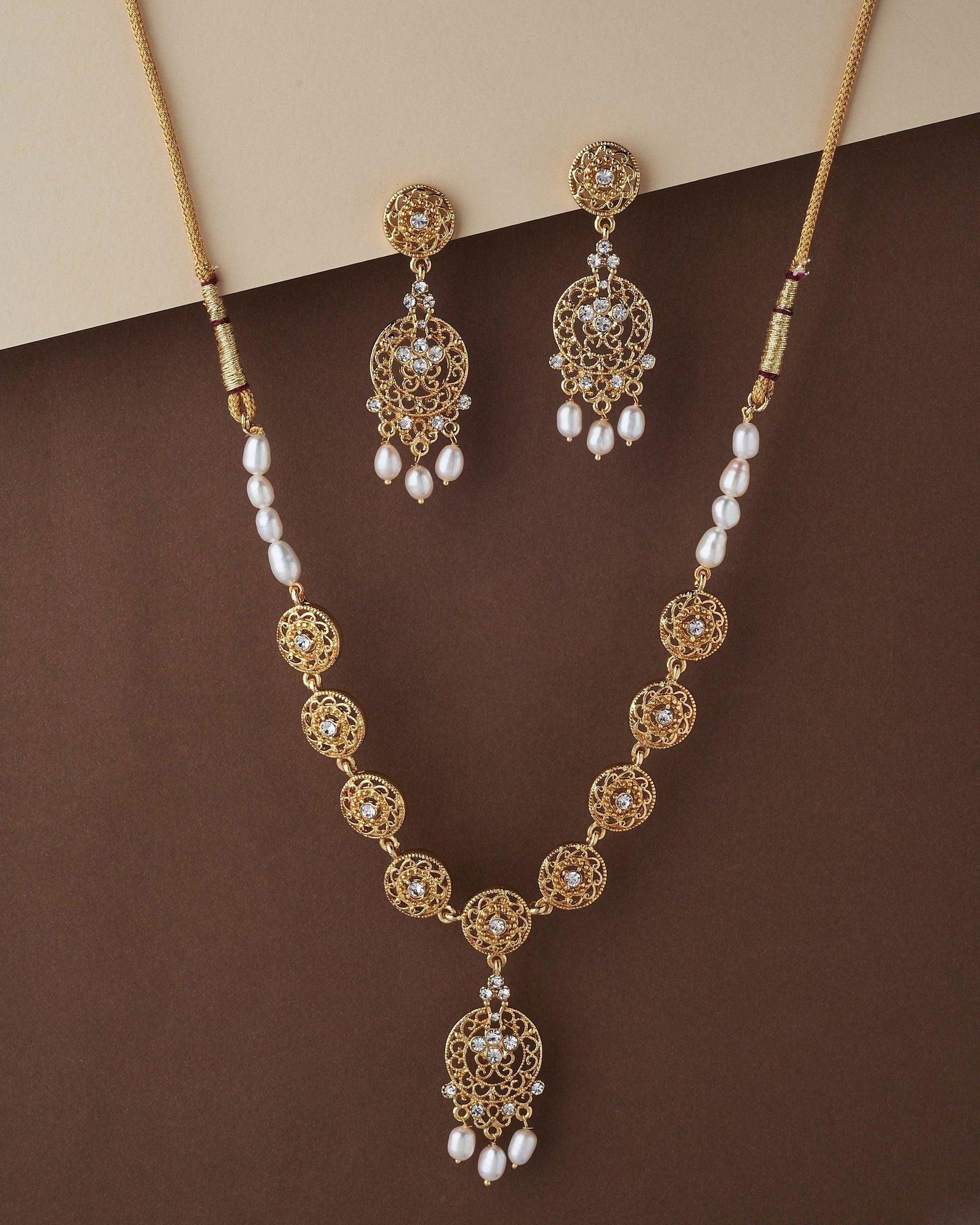 Trendy Stone Studded Pearl Necklace Set - Chandrani Pearls
