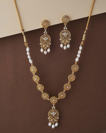 Trendy Stone Studded Pearl Necklace Set - Chandrani Pearls