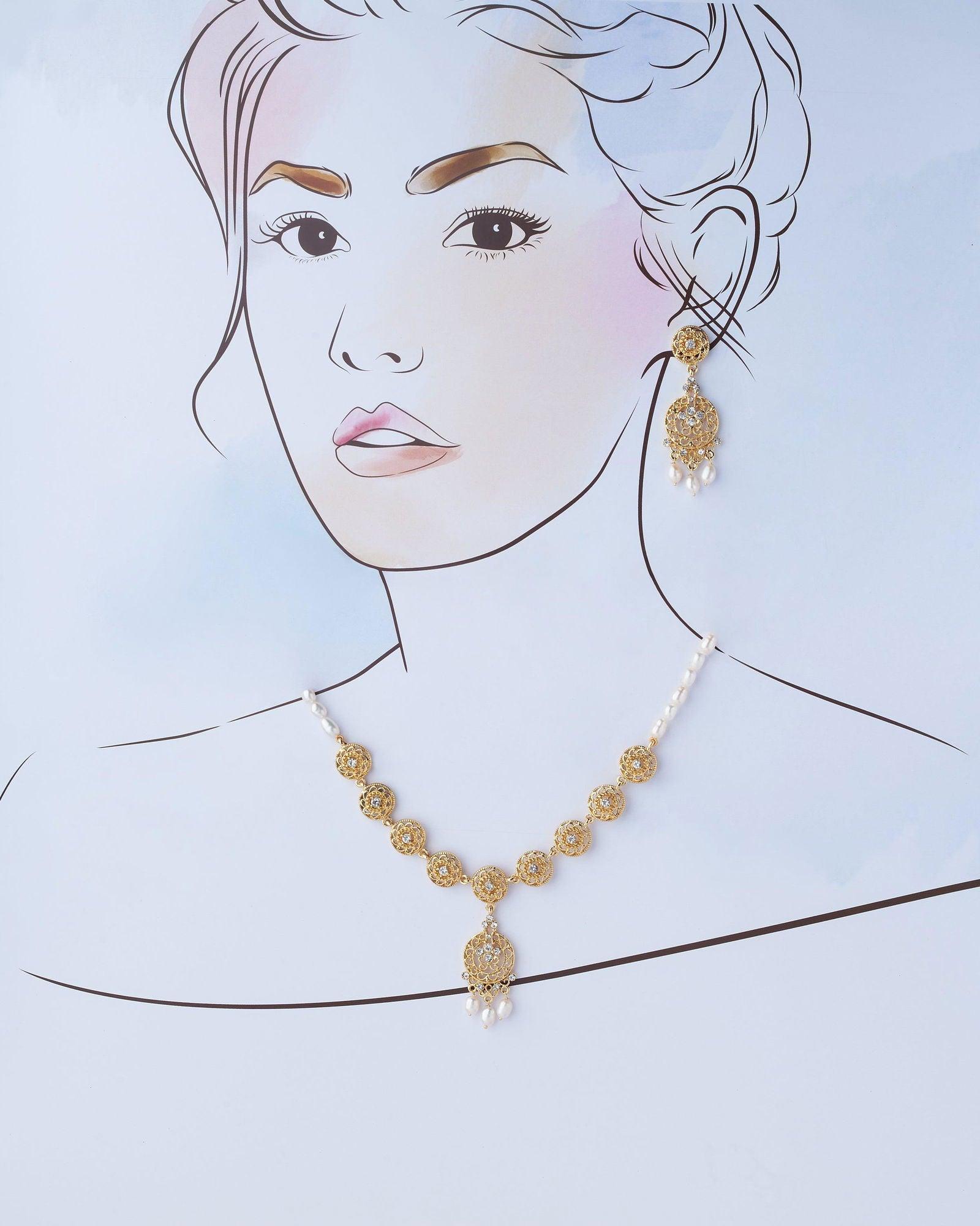 Trendy Stone Studded Pearl Necklace Set - Chandrani Pearls