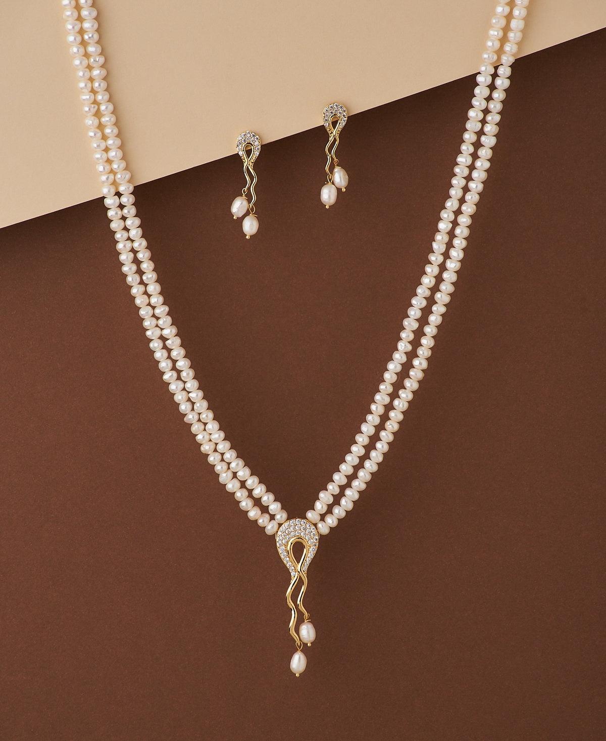 Trendy Stone Studded Pearl Necklace Set - Chandrani Pearls