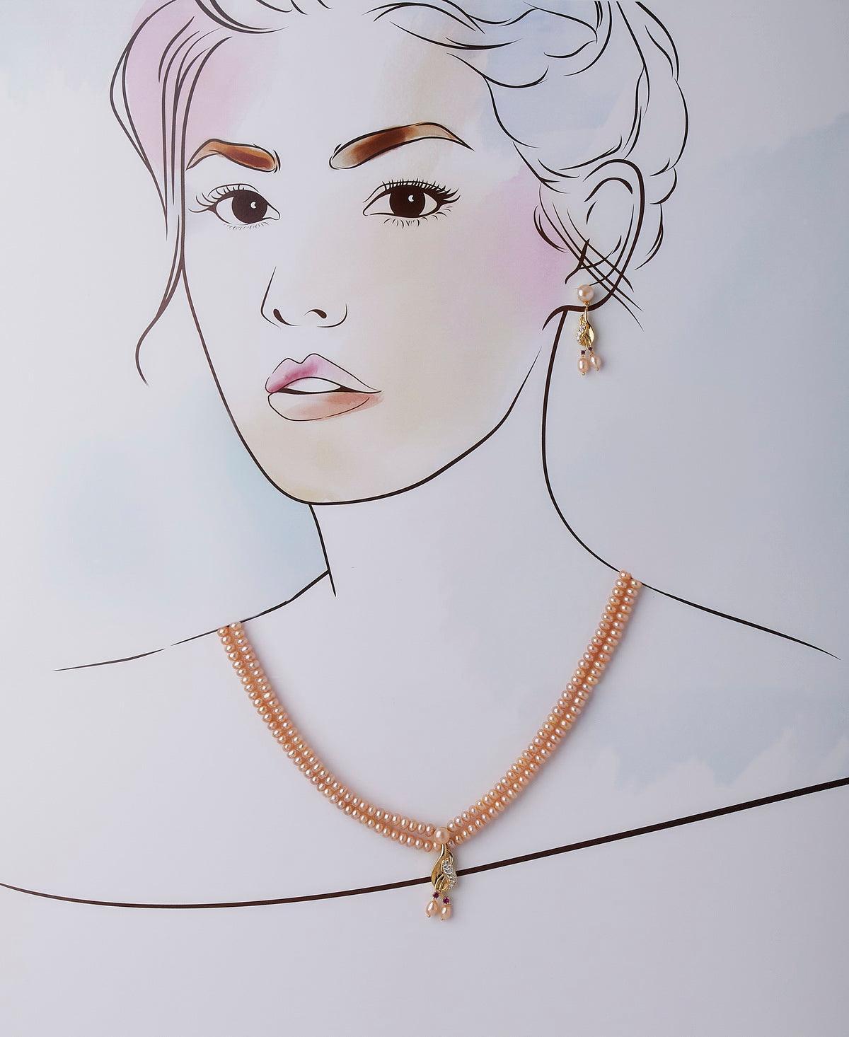 Trendy Stone Studded Pink Pearl Necklace Set - Chandrani Pearls