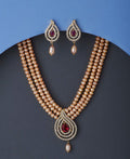 Trendy Stone Studded Pink Pearl Necklace Set - Chandrani Pearls
