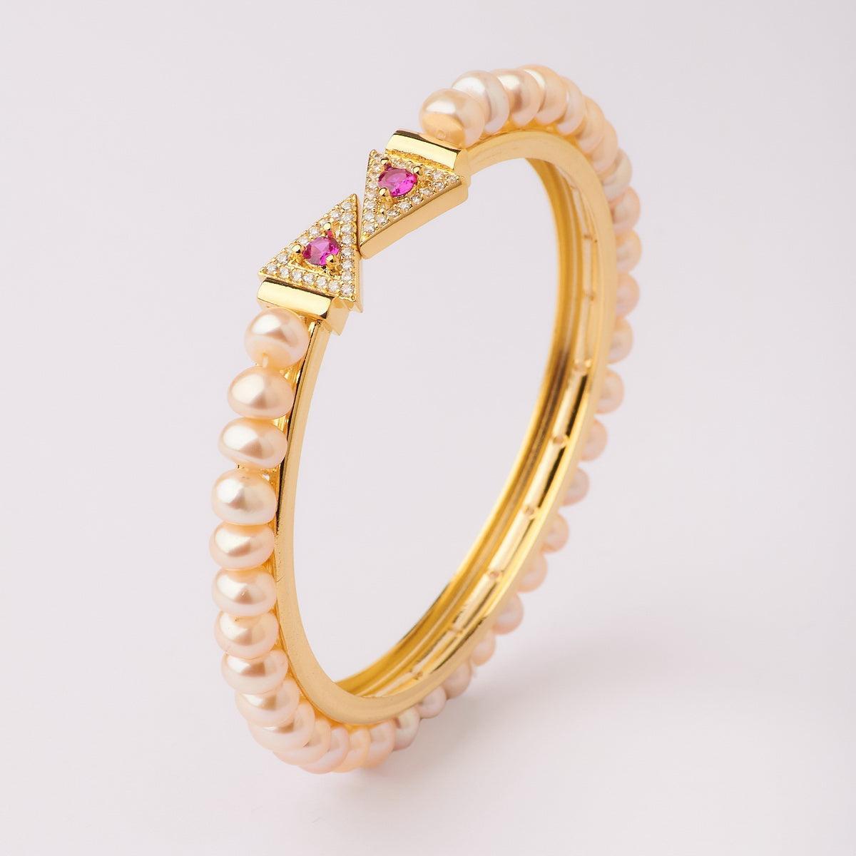 Trendy Stone Studded Real Pearl Bangle - Chandrani Pearls