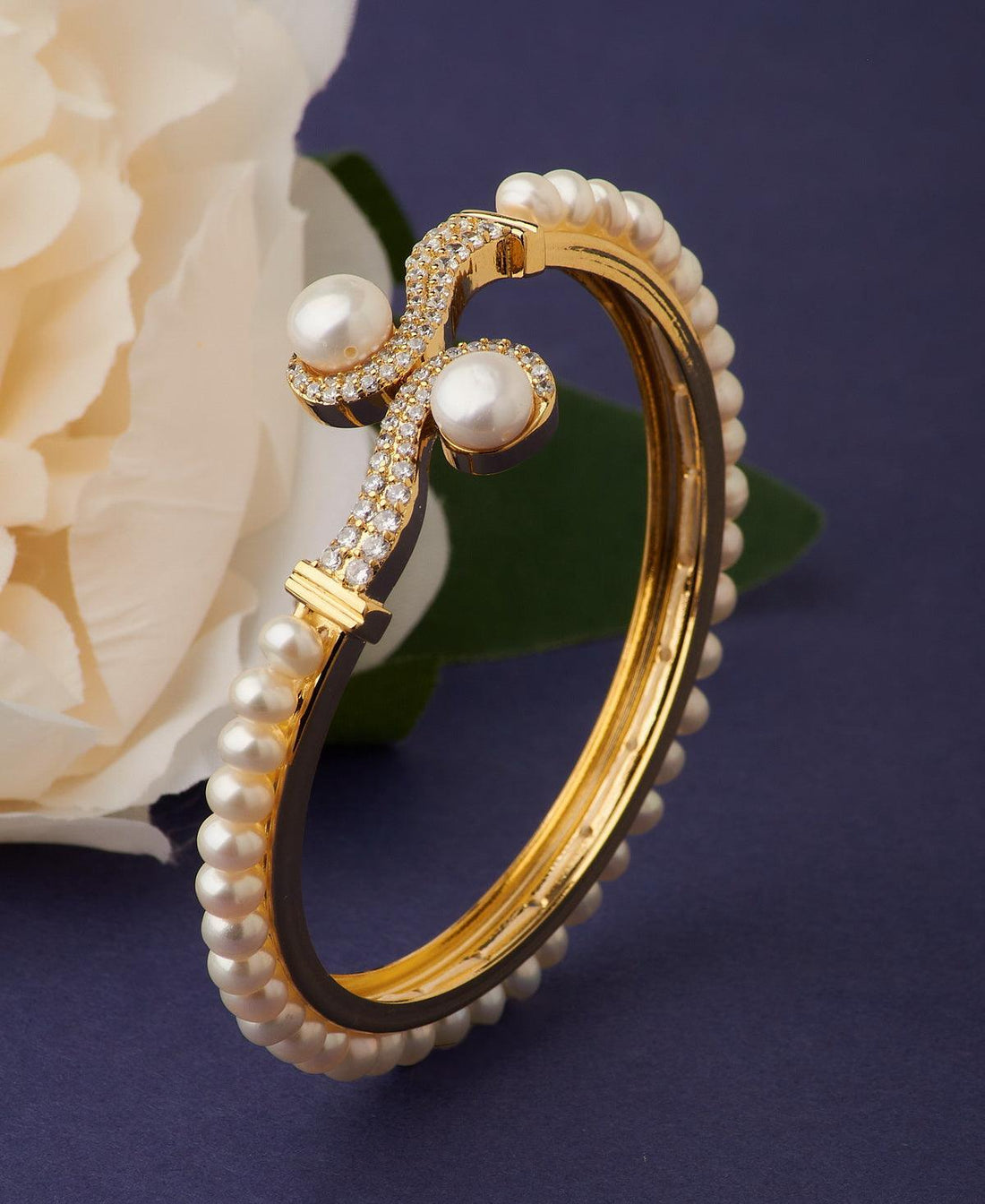 Trendy Stone Studded Real Pearl Bangle - Chandrani Pearls