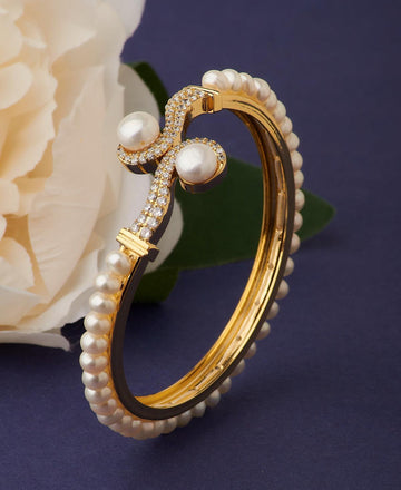 Trendy Stone Studded Real Pearl Bangle - Chandrani Pearls