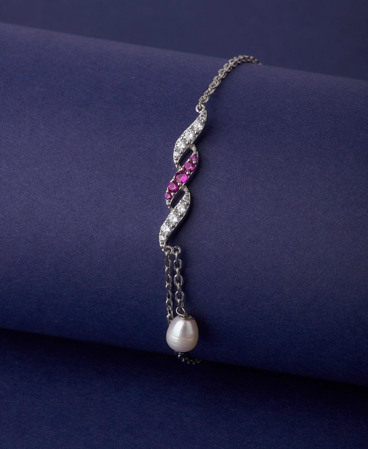 Trendy Stone Studded Silver Bracelet - Chandrani Pearls