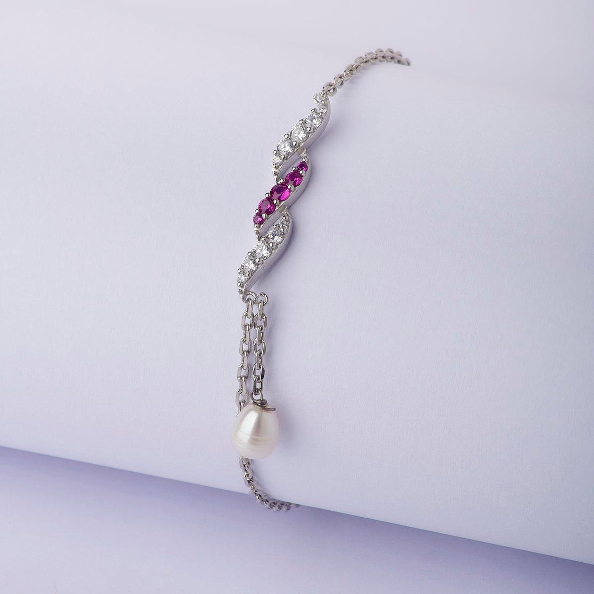Trendy Stone Studded Silver Bracelet - Chandrani Pearls