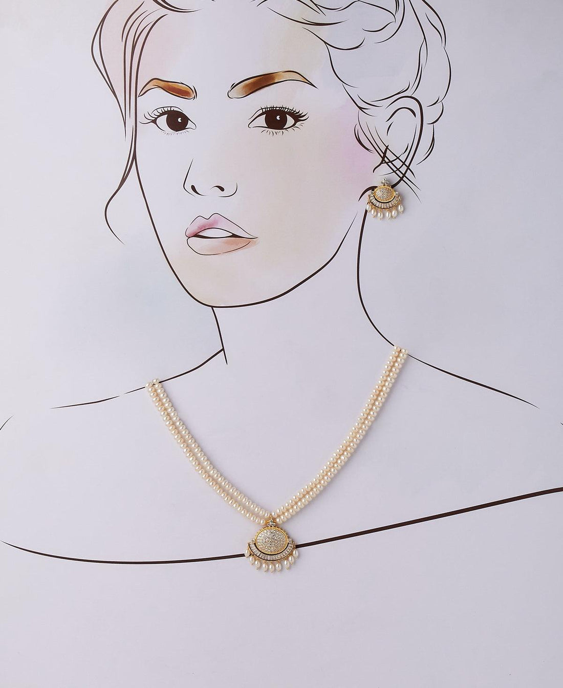 Trendy Stone Studded White Pearl Necklace Set - Chandrani Pearls