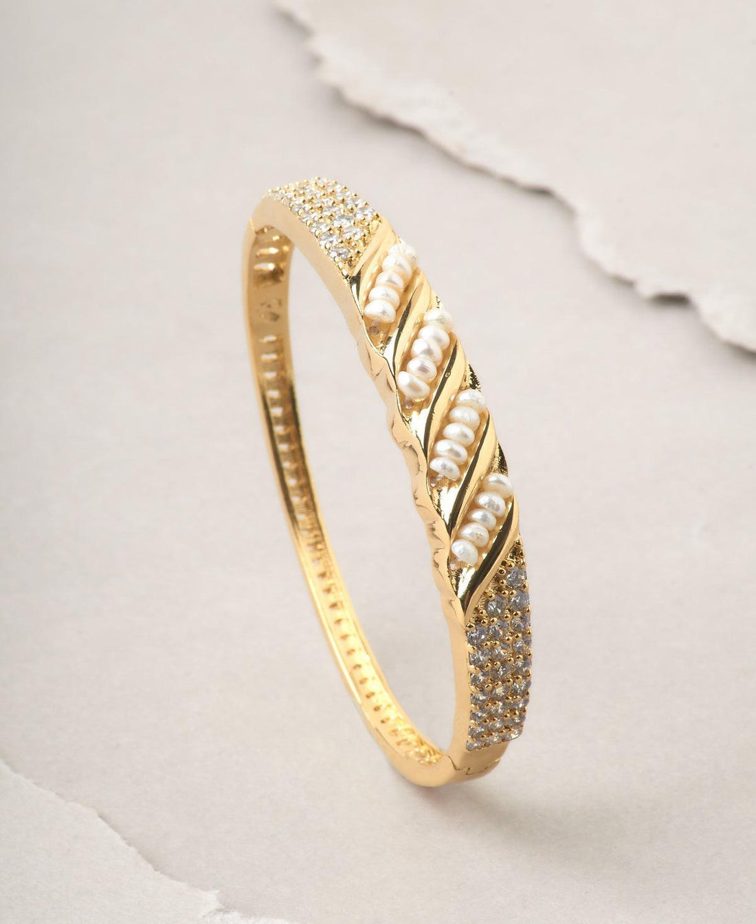 Trendy Stone studded Metallic Pearl Bangle - Chandrani Pearls