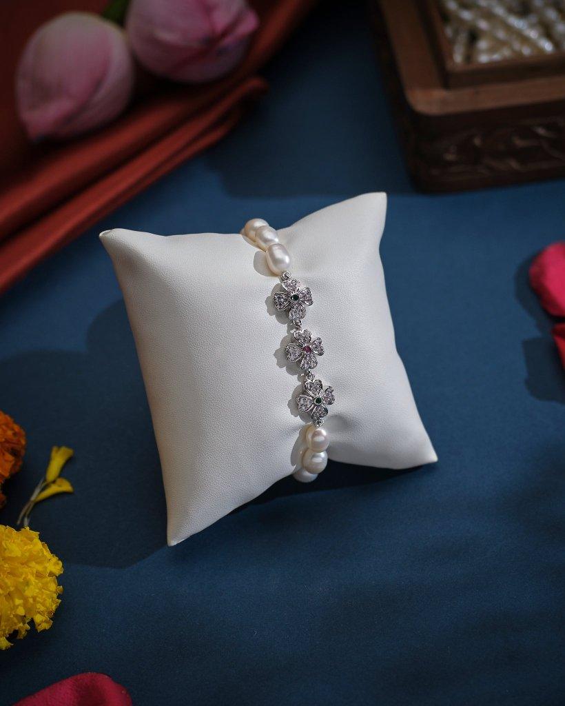 Triple Floral Pearl Bracelet - Chandrani Pearls