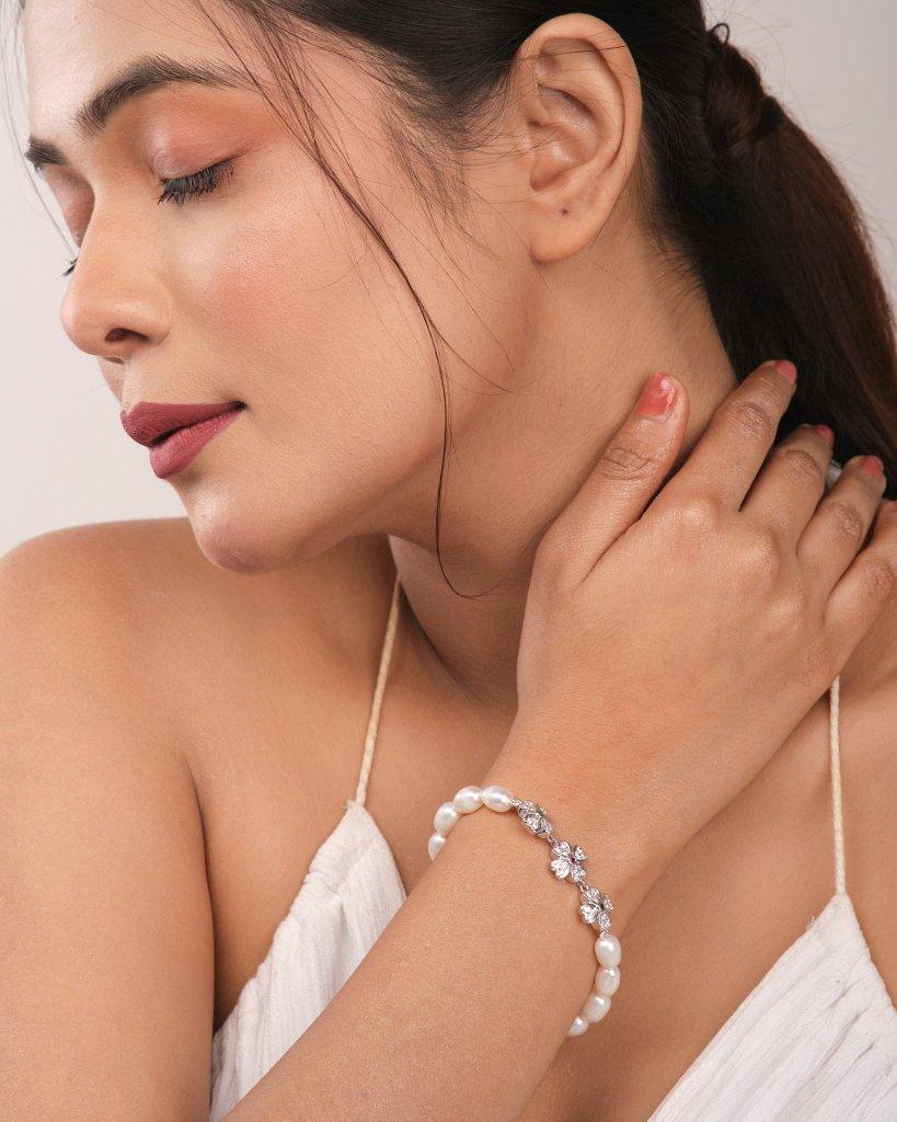 Triple Floral Pearl Bracelet - Chandrani Pearls