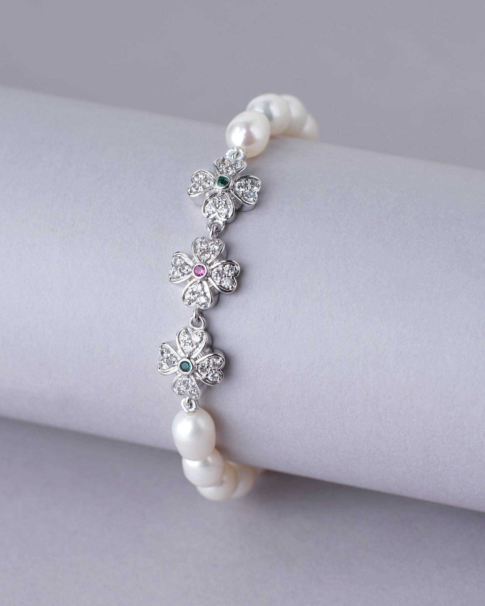 Triple Floral Pearl Bracelet - Chandrani Pearls