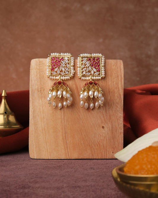 Viha Garland CZ Pearl Jhumka - Chandrani Pearls