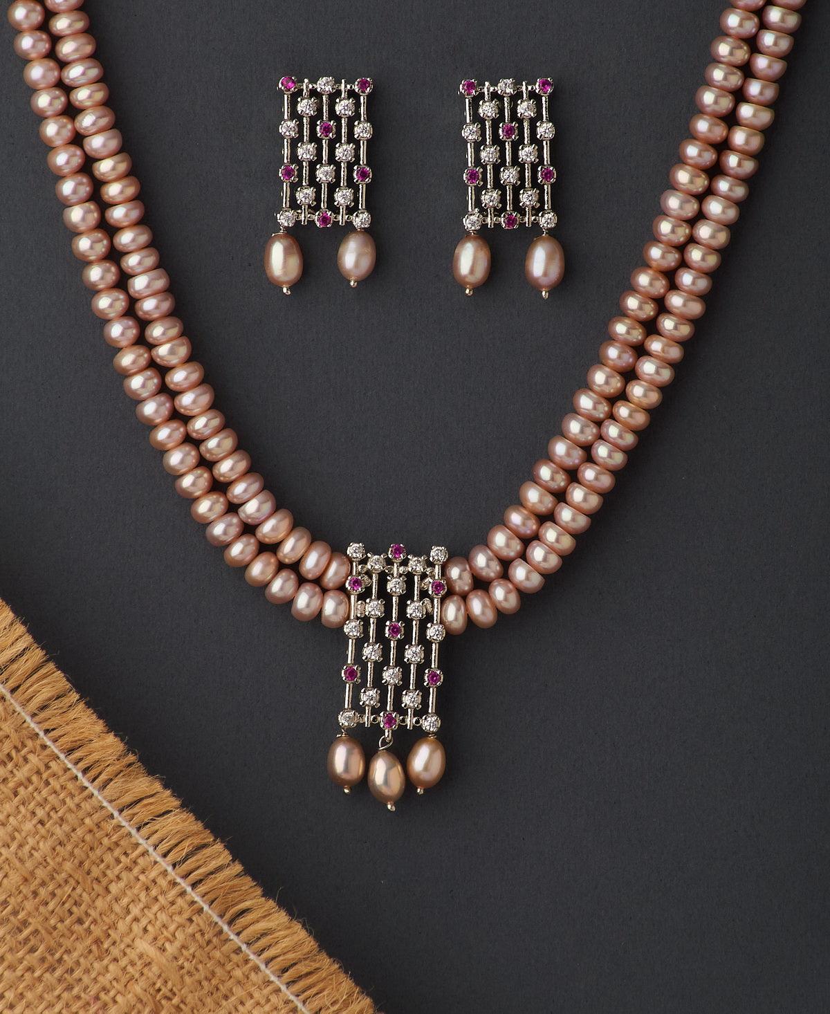 Vintage Stone Studded Pearl Necklace Set - Chandrani Pearls