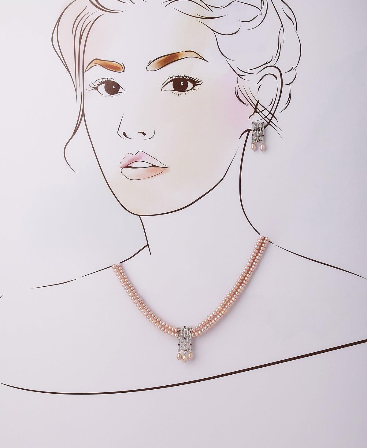 Vintage Stone Studded Pearl Necklace Set - Chandrani Pearls