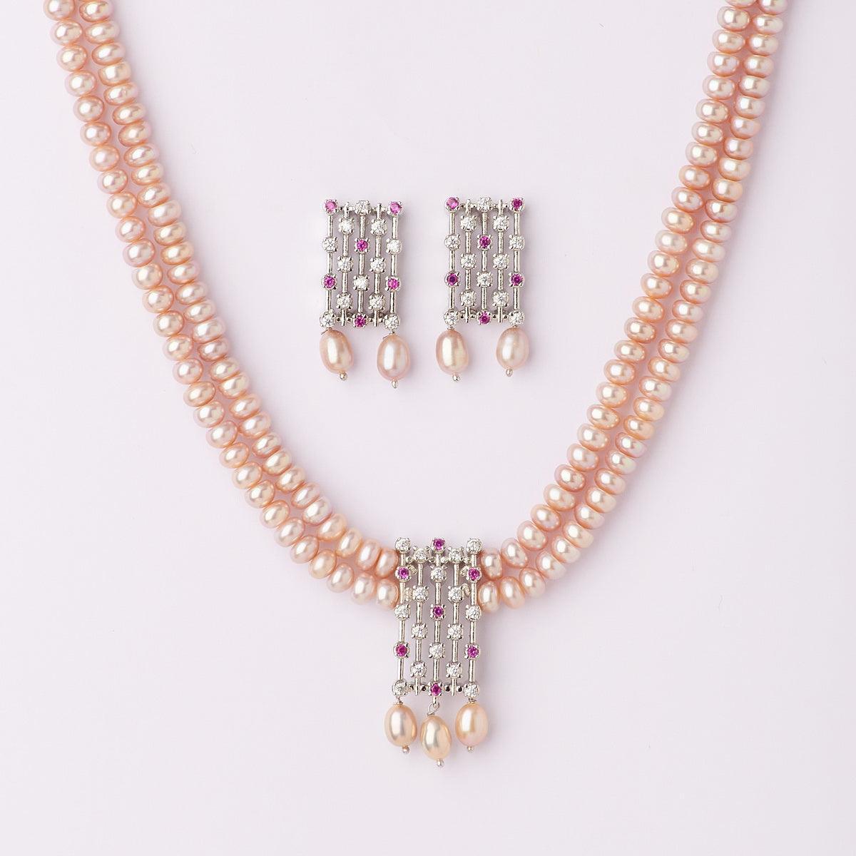 Vintage Stone Studded Pearl Necklace Set - Chandrani Pearls