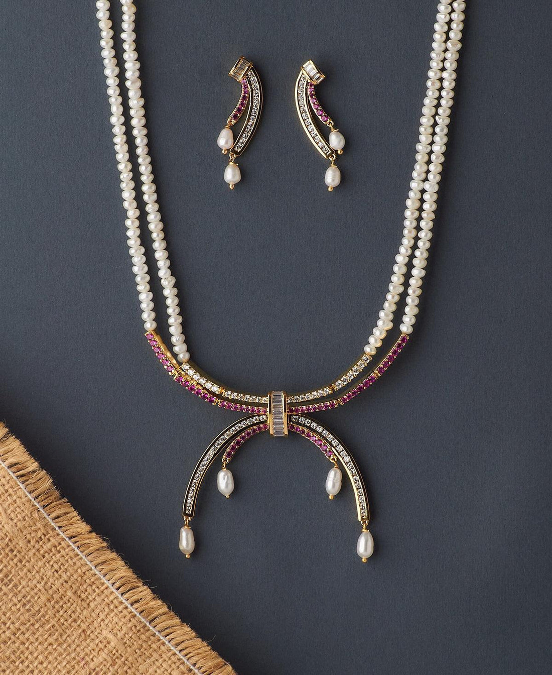 Vintage Stone Studded Pearl Necklace Set - Chandrani Pearls