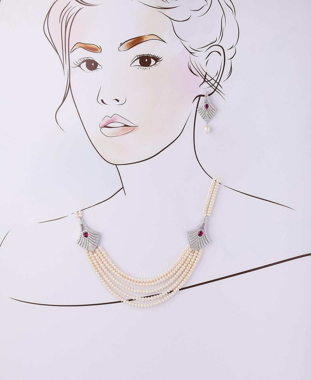 Vintage Stone Studded Pearl Necklace Set - Chandrani Pearls