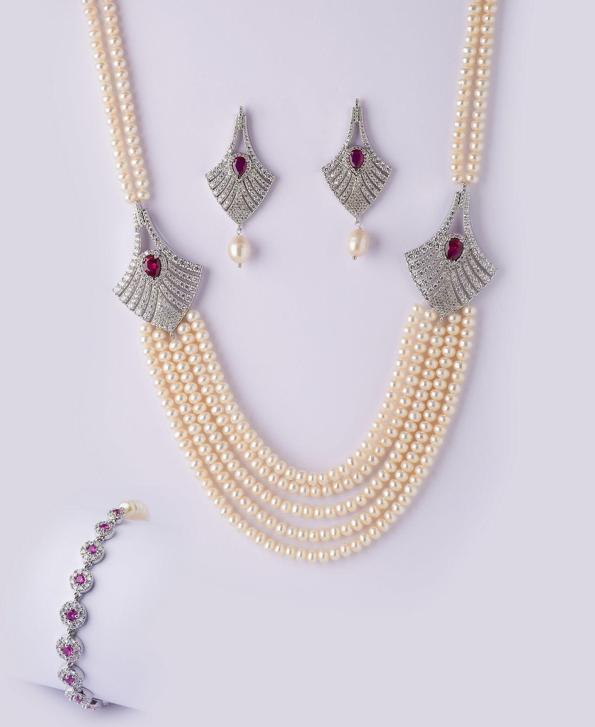 Vintage Stone Studded Pearl Necklace Set - Chandrani Pearls