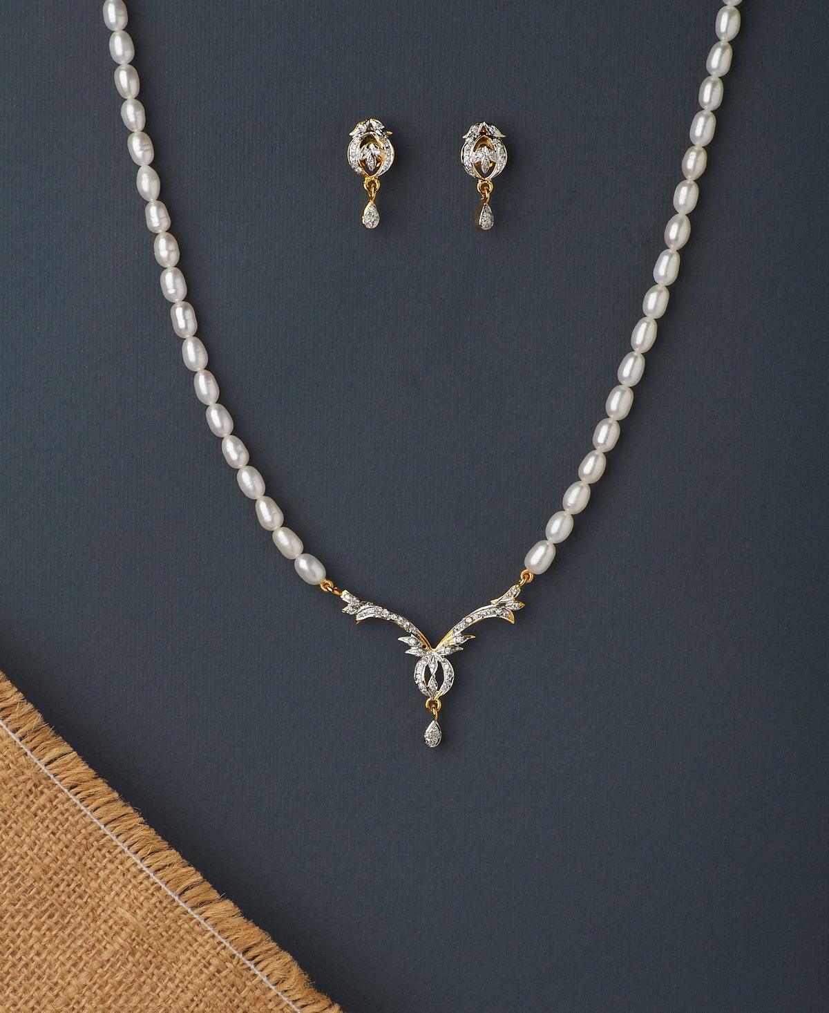 Vintage Stone Studded Pearl Necklace Set - Chandrani Pearls
