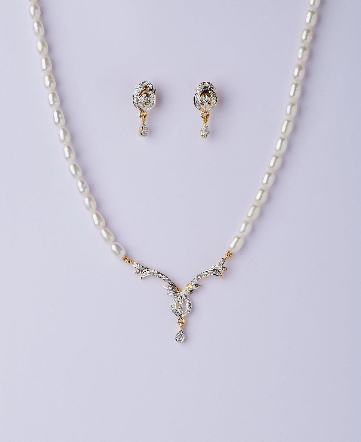 Vintage Stone Studded Pearl Necklace Set - Chandrani Pearls